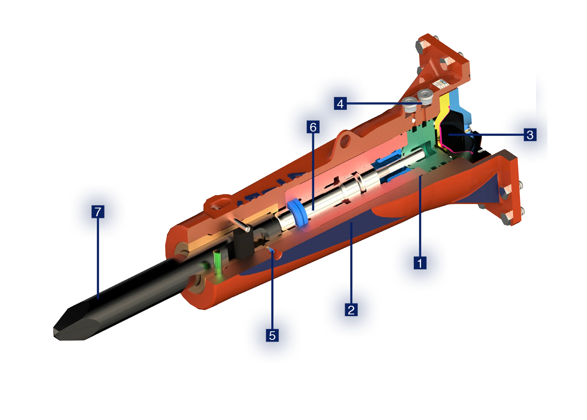 Cutaway of a TABE hydraulic breaker